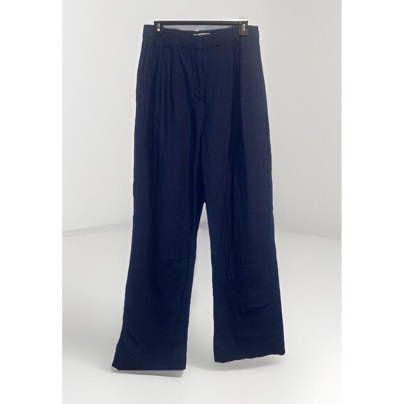 Abercrombie Fitch Women’s Curve Love Dark Blue Linen Blend Wide Leg Pants Size M - Picture 1 of 15